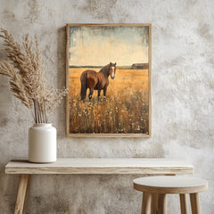 Vintage Horse Wall Art, Antique Equestrian Poster Print, Framed Canvas, Western Wall Art, Framed Farm Animal Canvas, Rustic Country Decor