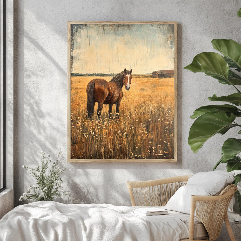 Vintage Horse Wall Art, Antique Equestrian Poster Print, Framed Canvas, Western Wall Art, Framed Farm Animal Canvas, Rustic Country Decor