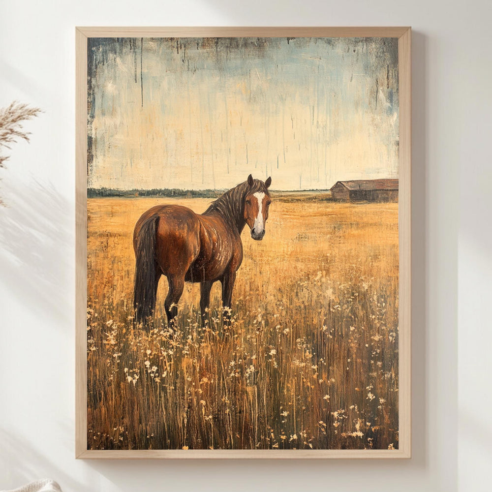 Vintage Horse Wall Art, Antique Equestrian Poster Print, Framed Canvas, Western Wall Art, Framed Farm Animal Canvas, Rustic Country Decor