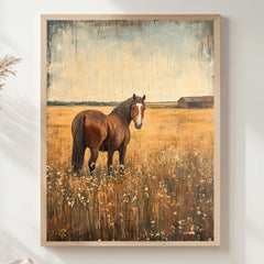 Vintage Horse Wall Art, Antique Equestrian Poster Print, Framed Canvas, Western Wall Art, Framed Farm Animal Canvas, Rustic Country Decor
