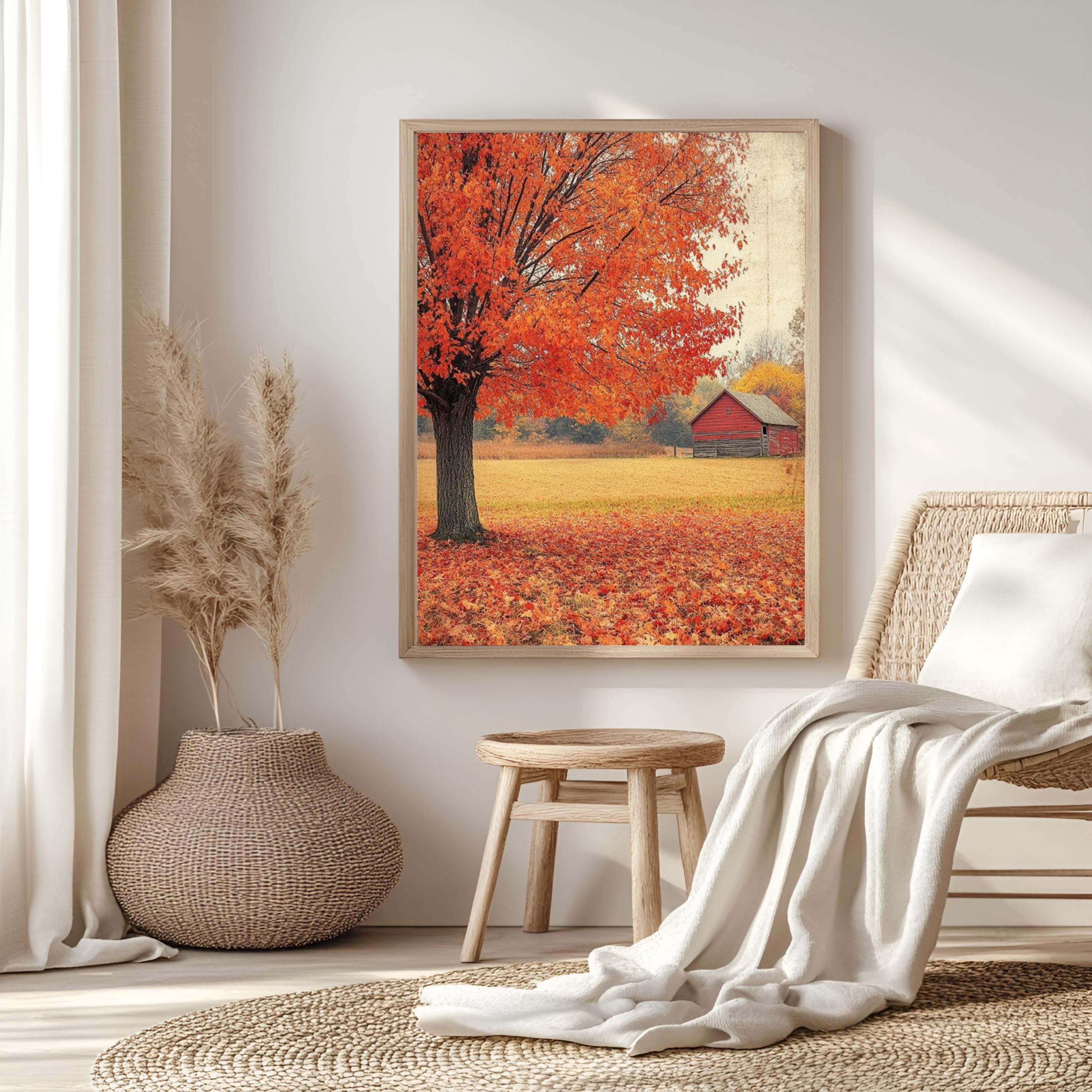 Maple Tree Autumn Wall Art, Botanical Tree Poster Print, Framed Autumn Canvas, Nature-Inspired Decor for Rustic Homes, Autumn Fall Tree Art
