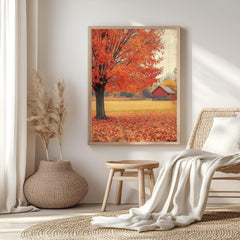 Maple Tree Autumn Wall Art, Botanical Tree Poster Print, Framed Autumn Canvas, Nature-Inspired Decor for Rustic Homes, Autumn Fall Tree Art