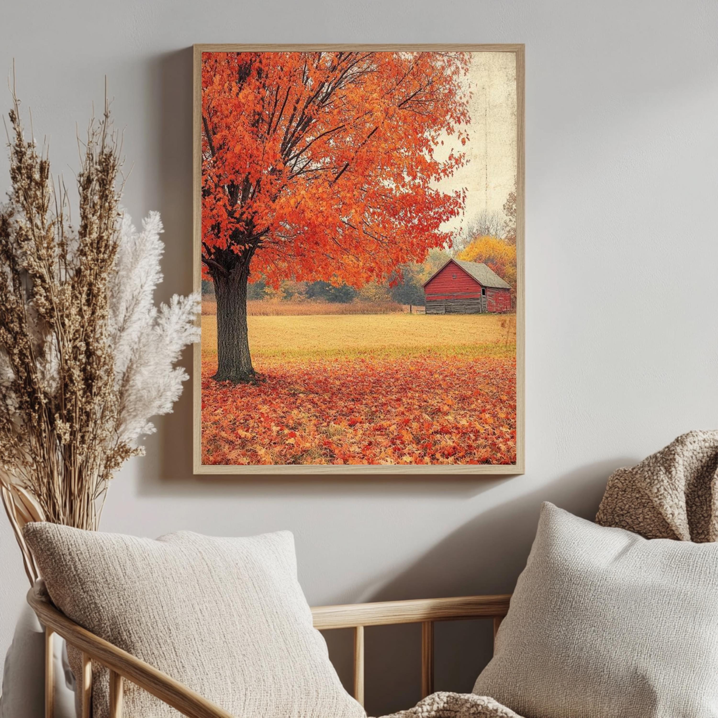 Maple Tree Autumn Wall Art, Botanical Tree Poster Print, Framed Autumn Canvas, Nature-Inspired Decor for Rustic Homes, Autumn Fall Tree Art