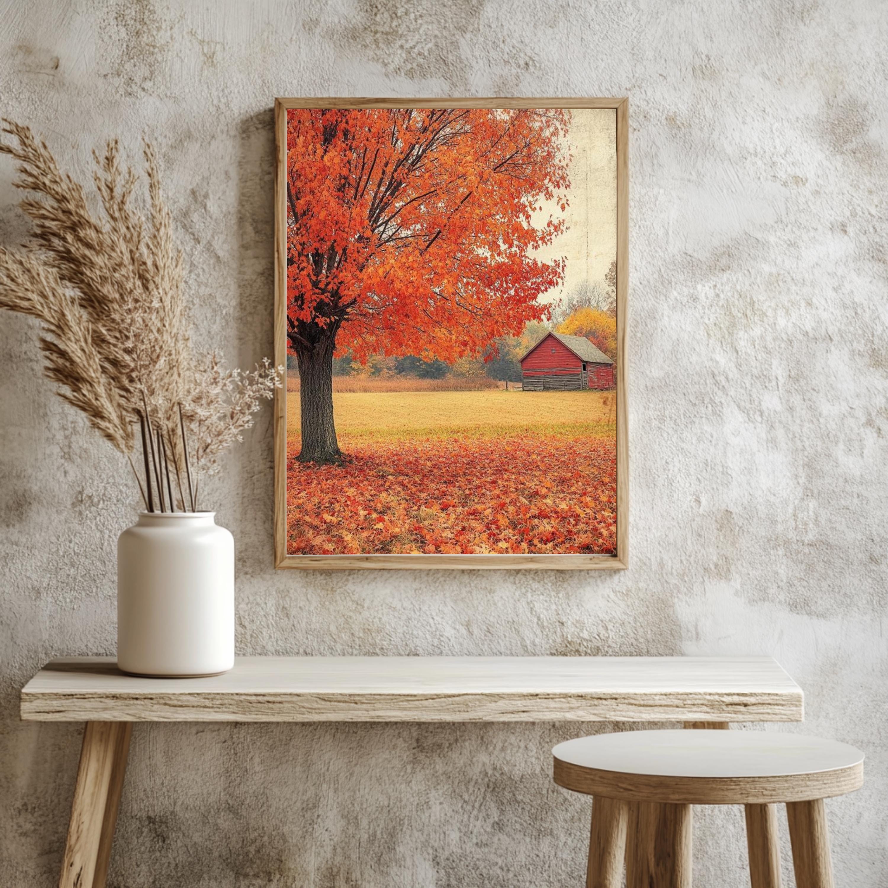 Maple Tree Autumn Wall Art, Botanical Tree Poster Print, Framed Autumn Canvas, Nature-Inspired Decor for Rustic Homes, Autumn Fall Tree Art