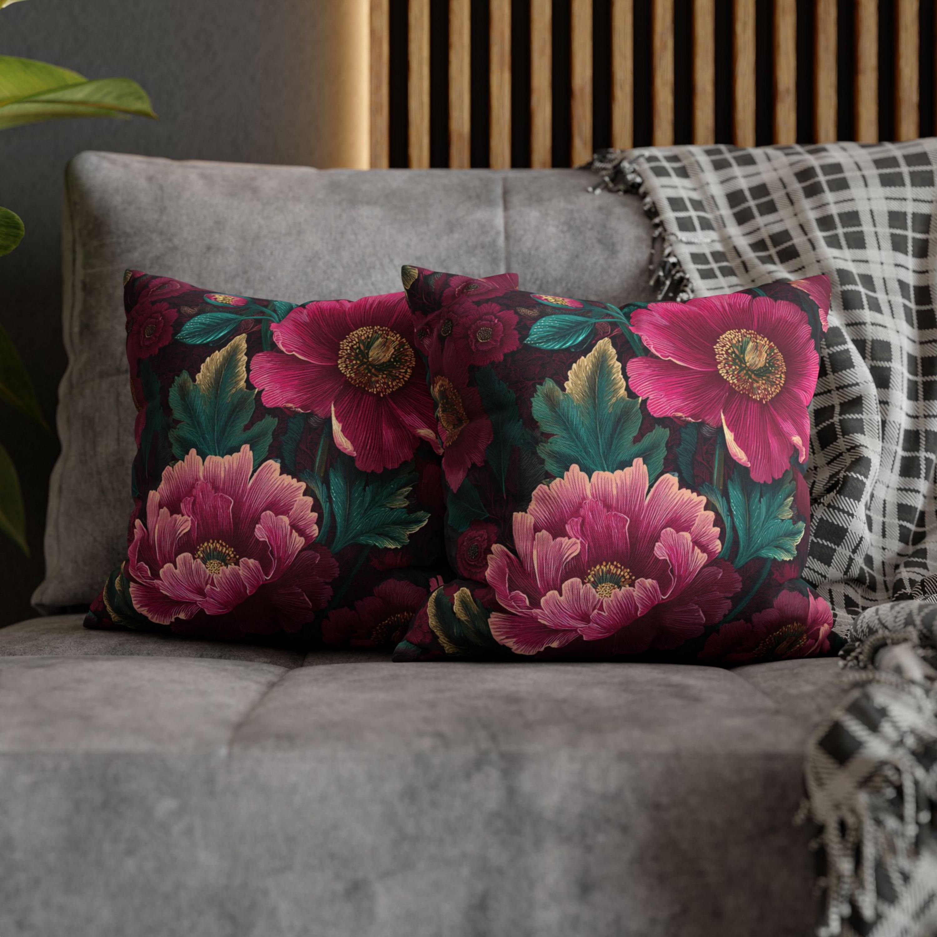 Pink Peony Pillow, Deep Green Floral Cushion, Botanical Garden Throw Pillow, Romantic Bloom Decor, Cottagecore Nature Accent