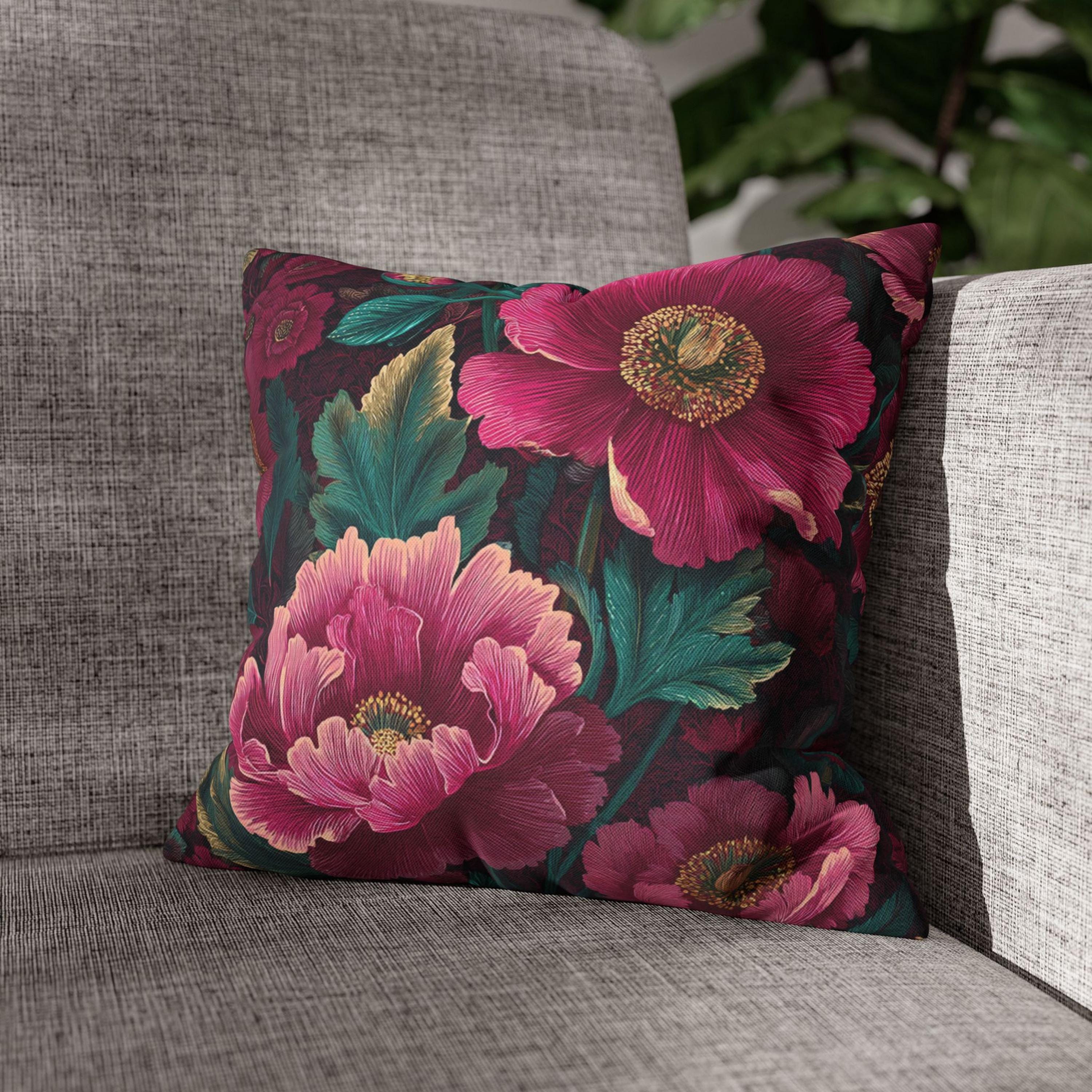 Pink Peony Pillow, Deep Green Floral Cushion, Botanical Garden Throw Pillow, Romantic Bloom Decor, Cottagecore Nature Accent