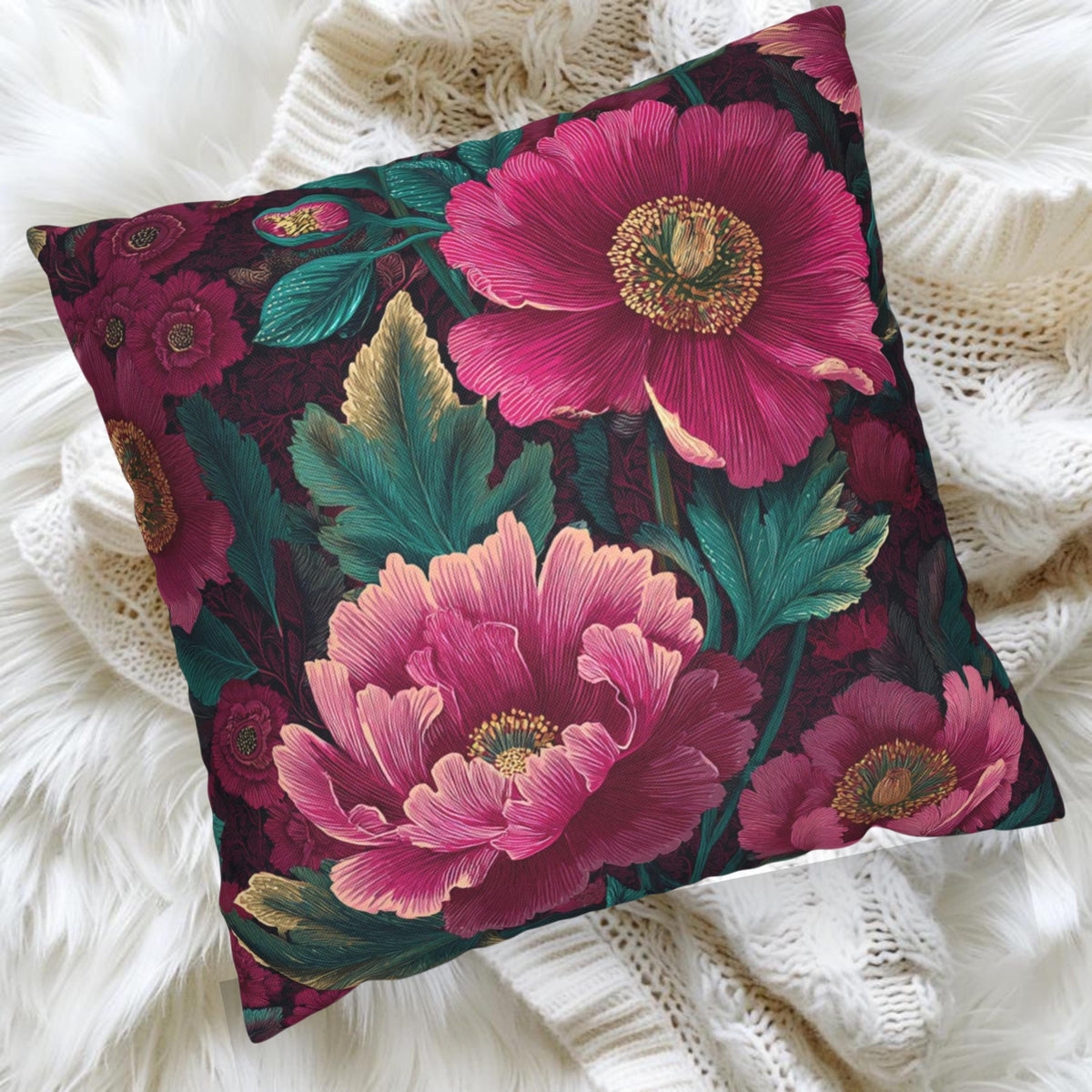 Pink Peony Pillow, Deep Green Floral Cushion, Botanical Garden Throw Pillow, Romantic Bloom Decor, Cottagecore Nature Accent