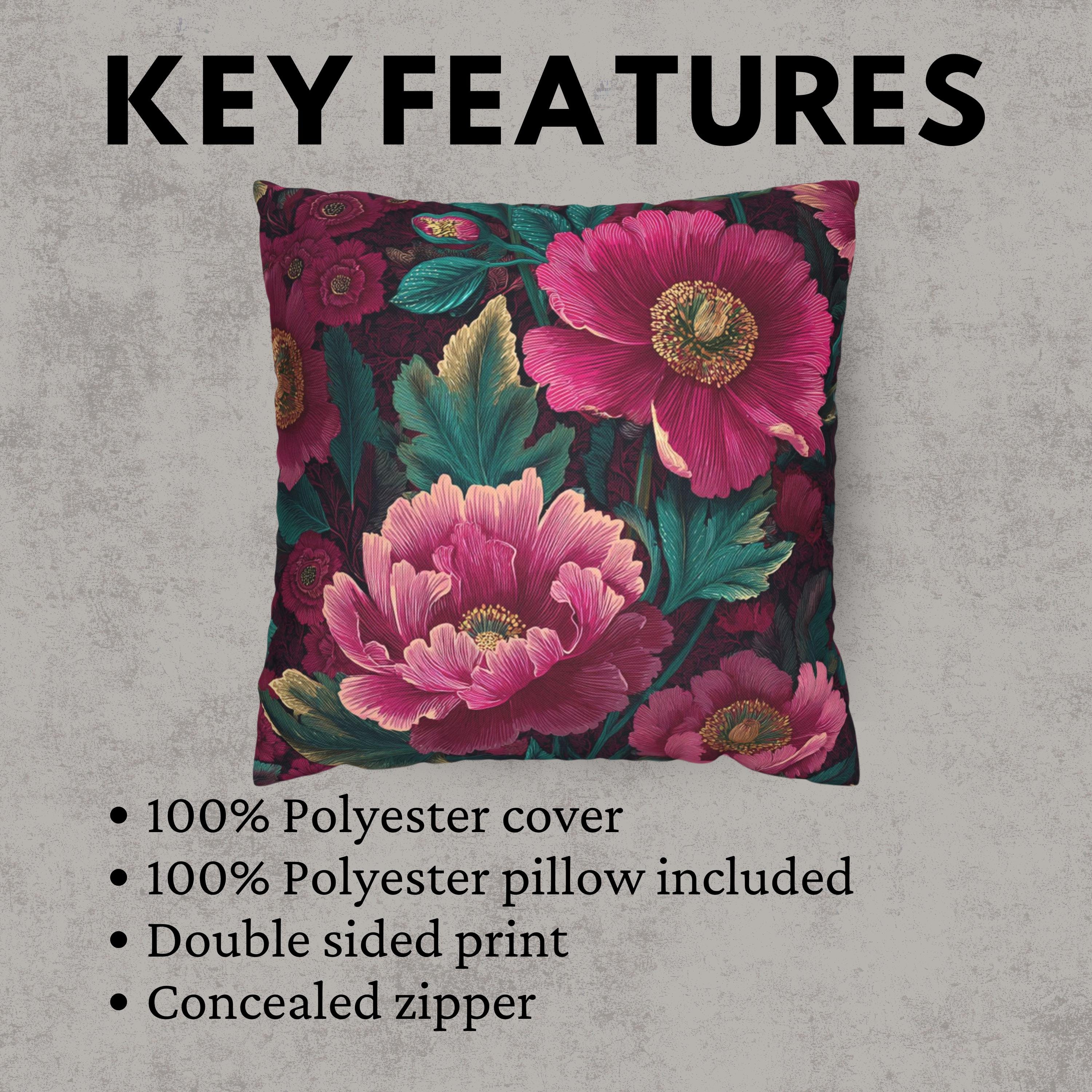Pink Peony Pillow, Deep Green Floral Cushion, Botanical Garden Throw Pillow, Romantic Bloom Decor, Cottagecore Nature Accent