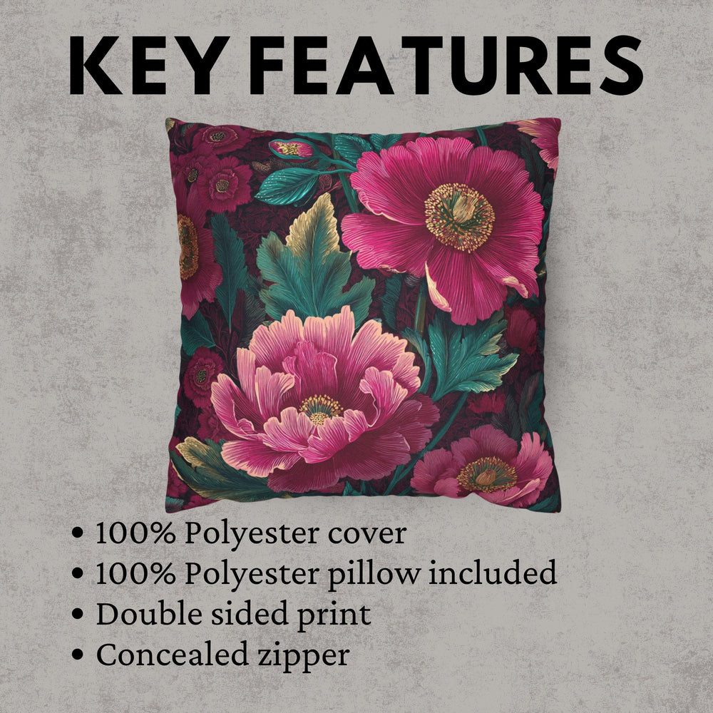 Pink Peony Pillow, Deep Green Floral Cushion, Botanical Garden Throw Pillow, Romantic Bloom Decor, Cottagecore Nature Accent