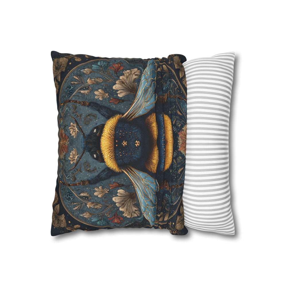 Celestial Bee Pillow, Blue and Gold Bumblebee Cushion, Mystical Insect Throw Pillow, Floral Astrology Decor, Cottagecore Nature Accent