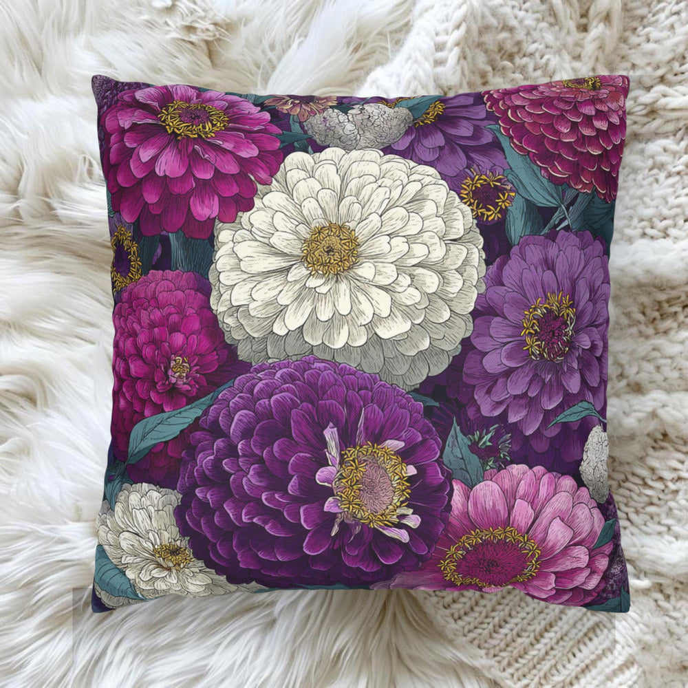 Zinnia Floral Pillow, Purple and White Flower Cushion, Botanical Throw Pillow Cover, Cottagecore Garden Decor, Vintage Bloom Accent