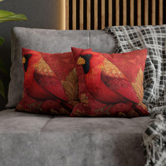 Red Cardinal Pillow, Batik Style Bird Cushion, Autumn Bird Throw Pillow, Nature-Inspired Decor, Rustic Woodland Accen