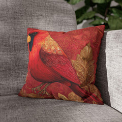 Red Cardinal Pillow, Batik Style Bird Cushion, Autumn Bird Throw Pillow, Nature-Inspired Decor, Rustic Woodland Accen