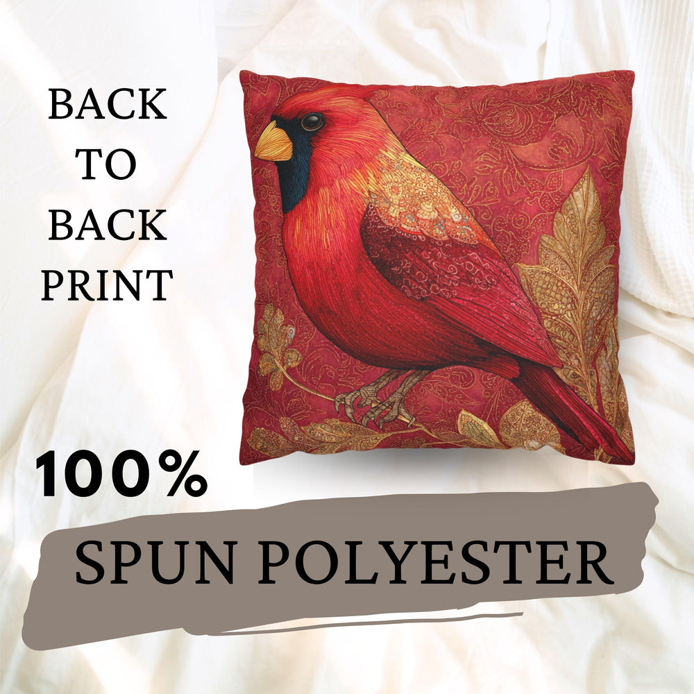 Red Cardinal Pillow, Batik Style Bird Cushion, Autumn Bird Throw Pillow, Nature-Inspired Decor, Rustic Woodland Accen