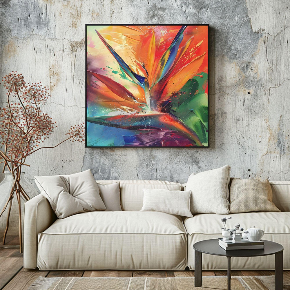 Vibrant Bird Of Paradise Wall Art Decor, Tropical Art Painting Decor, Ready To Hang Wall Decor, Beach Painting Canvas, Botanical Gift Idea