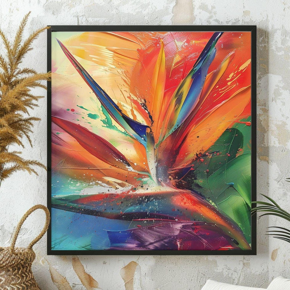 Vibrant Bird Of Paradise Wall Art Decor, Tropical Art Painting Decor, Ready To Hang Wall Decor, Beach Painting Canvas, Botanical Gift Idea