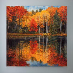 Autumn Forest Wall Canvas, Nature-Inspired Wall Decor, Fall Woodland Art, Grandma Gift, Nature Wall Print, Autumn Lake Framed Canvas