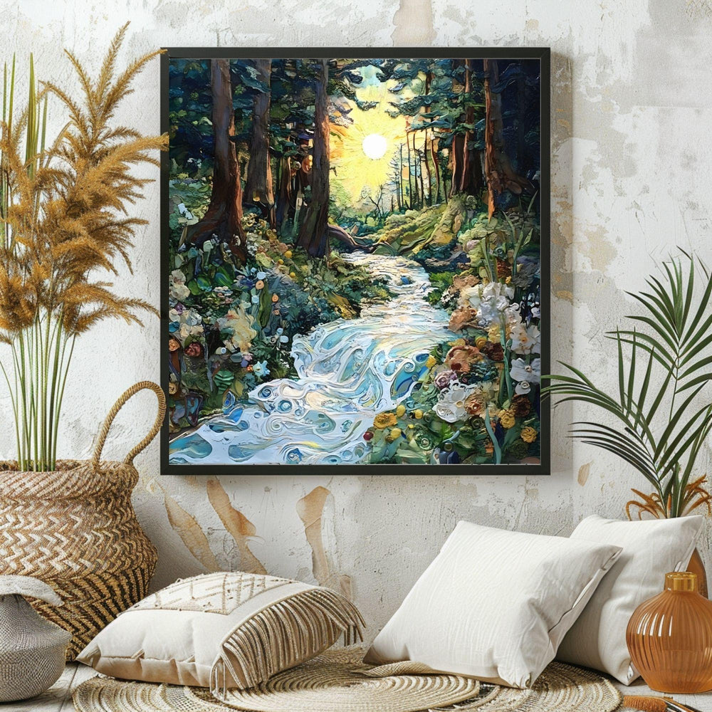 Woodland Wall Art, Mystical Wall Art, Forest River Print, Vintage Framed Canvas, Mystical Home Decor, Nature Wall Decor
