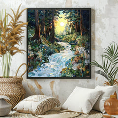 Woodland Wall Art, Mystical Wall Art, Forest River Print, Vintage Framed Canvas, Mystical Home Decor, Nature Wall Decor