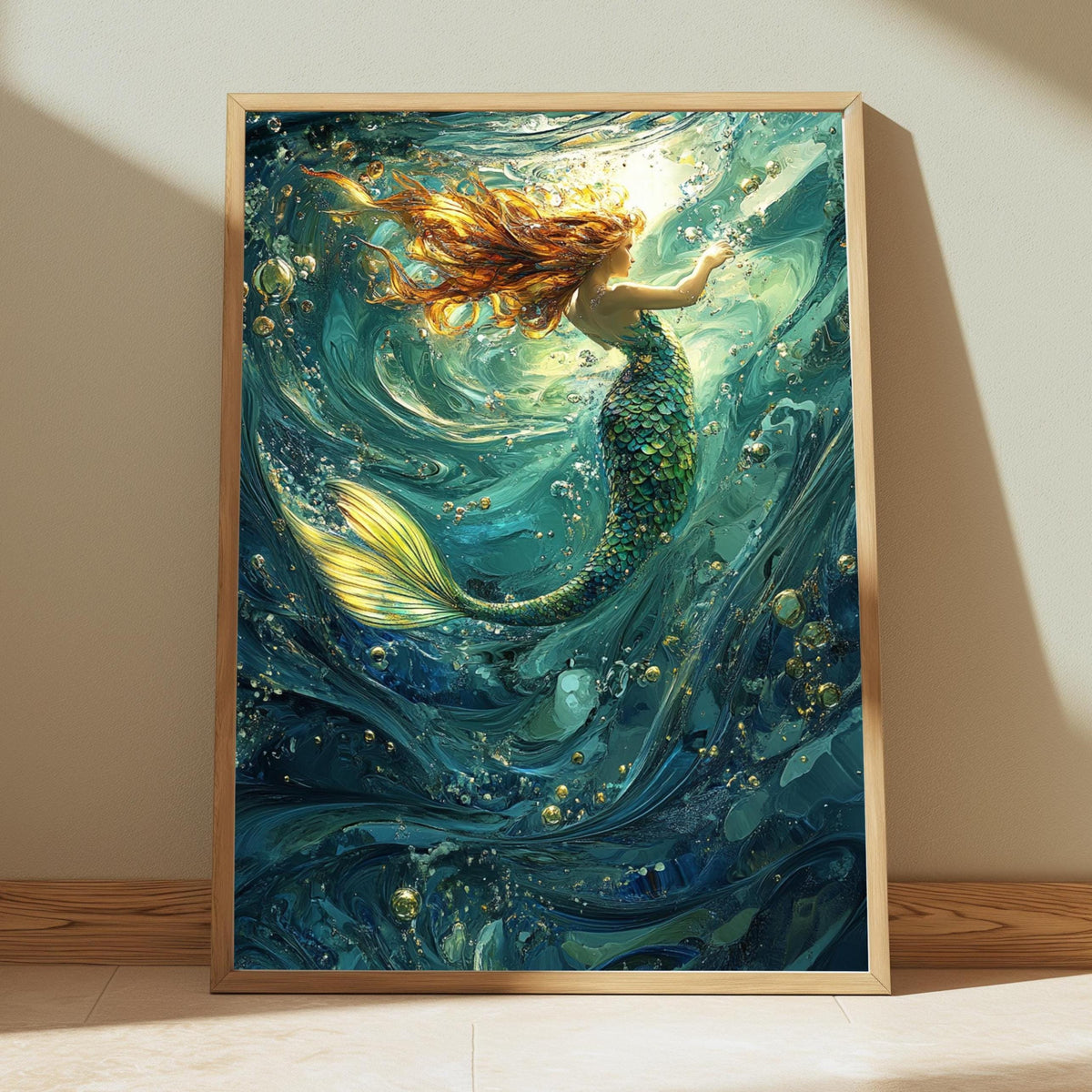 Underwater Mermaid Wall Art, Fantasy Ocean Canvas, Enchanted Sea Decor, Mystical Mermaid Poster, Gift for Mermaid and Ocean Lovers