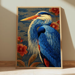 Great Blue Heron Wall Art, William Morris Style Canvas, Botanical Bird Nature Decor, Elegant Home Accent, Gift for Bird Lovers