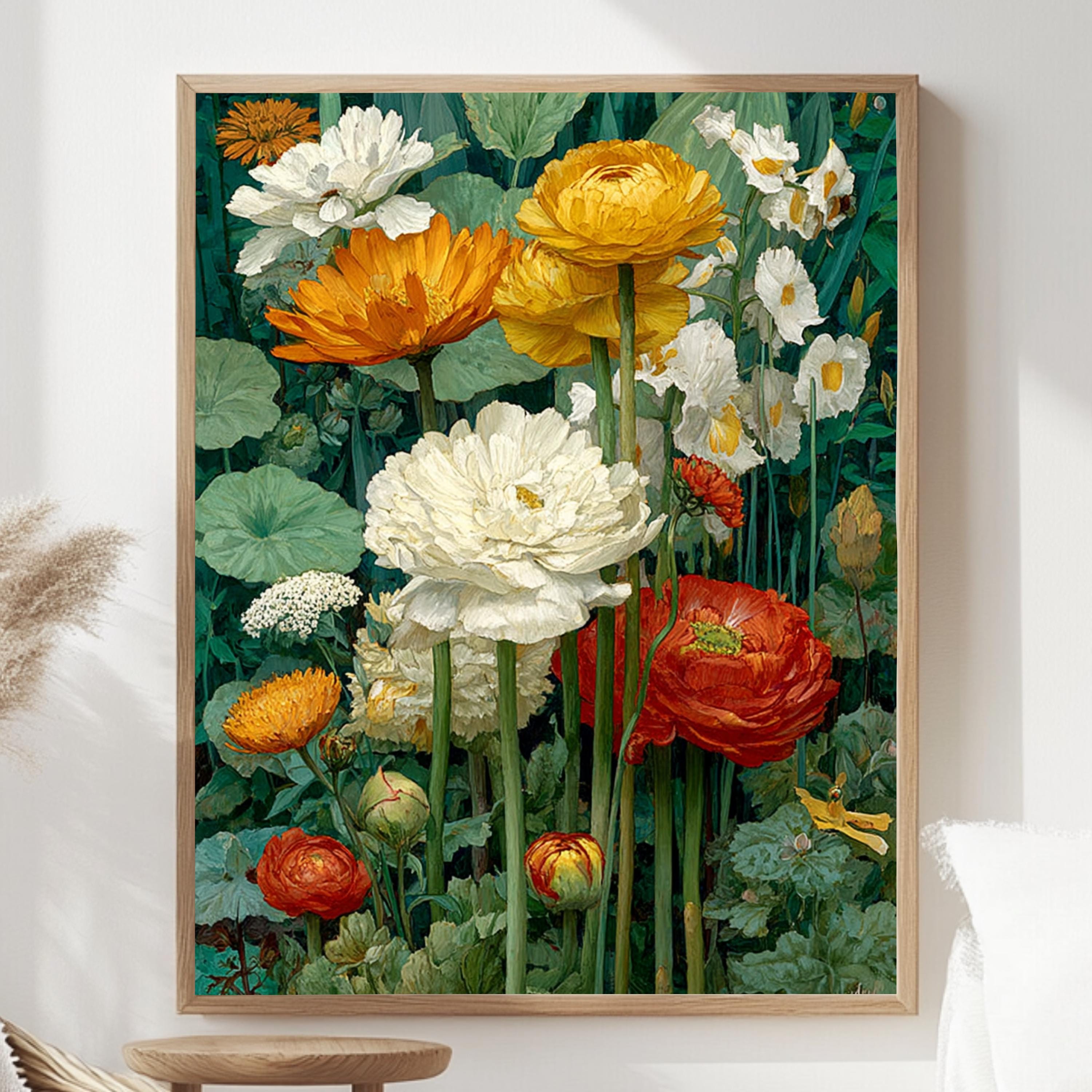 Vintage Flower Wall Art, Botanical Floral Canvas, Antique Flower Poster, Framed Canvas, Classic Botanical Print, Heritage Flower Artwork