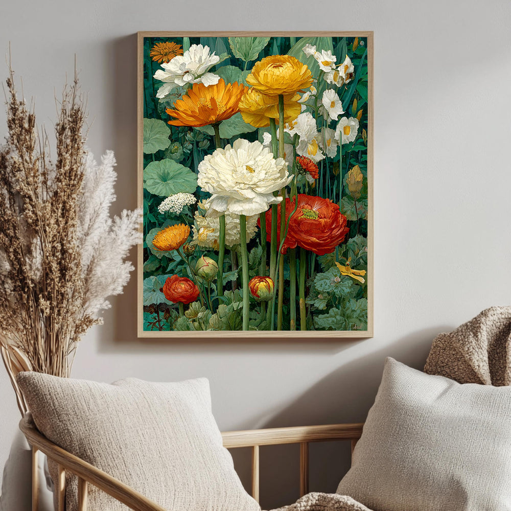 Vintage Flower Wall Art, Botanical Floral Canvas, Antique Flower Poster, Framed Canvas, Classic Botanical Print, Heritage Flower Artwork