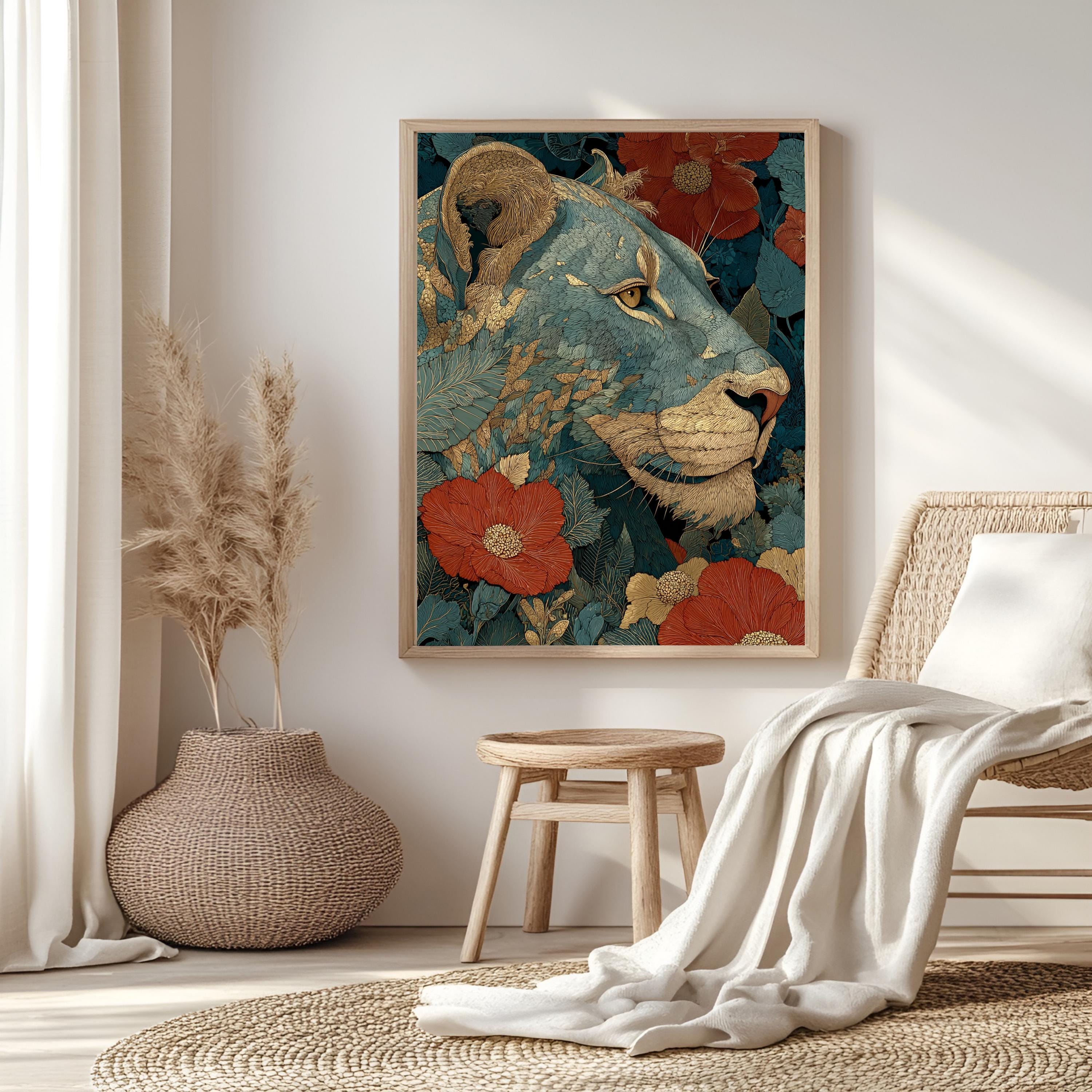 Vintage Lion Wall Art, Antique Animal Canvas, Classic Lion Poster, Framed Canvas, Botanical Illustration Print, Heritage Lion Artwork