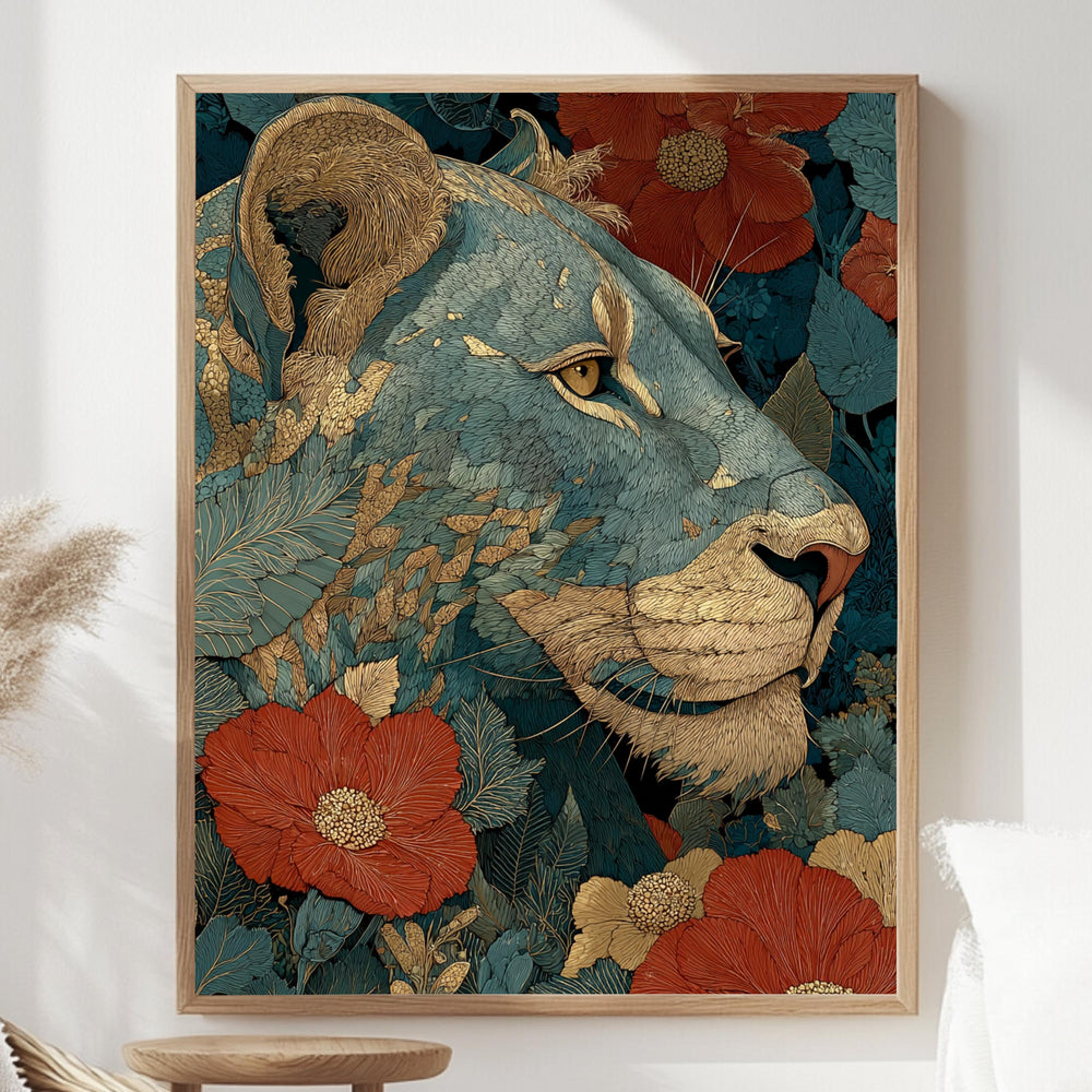 Vintage Lion Wall Art, Antique Animal Canvas, Classic Lion Poster, Framed Canvas, Botanical Illustration Print, Heritage Lion Artwork