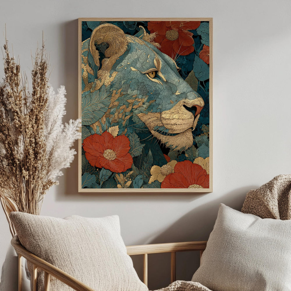Vintage Lion Wall Art, Antique Animal Canvas, Classic Lion Poster, Framed Canvas, Botanical Illustration Print, Heritage Lion Artwork