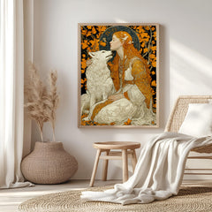 Princess And Wolf Wall Art, Fantasy Fairytale Canvas, Enchanted Forest Poster, Framed Canvas, Magical Art Print, Storybook Inspired Decor