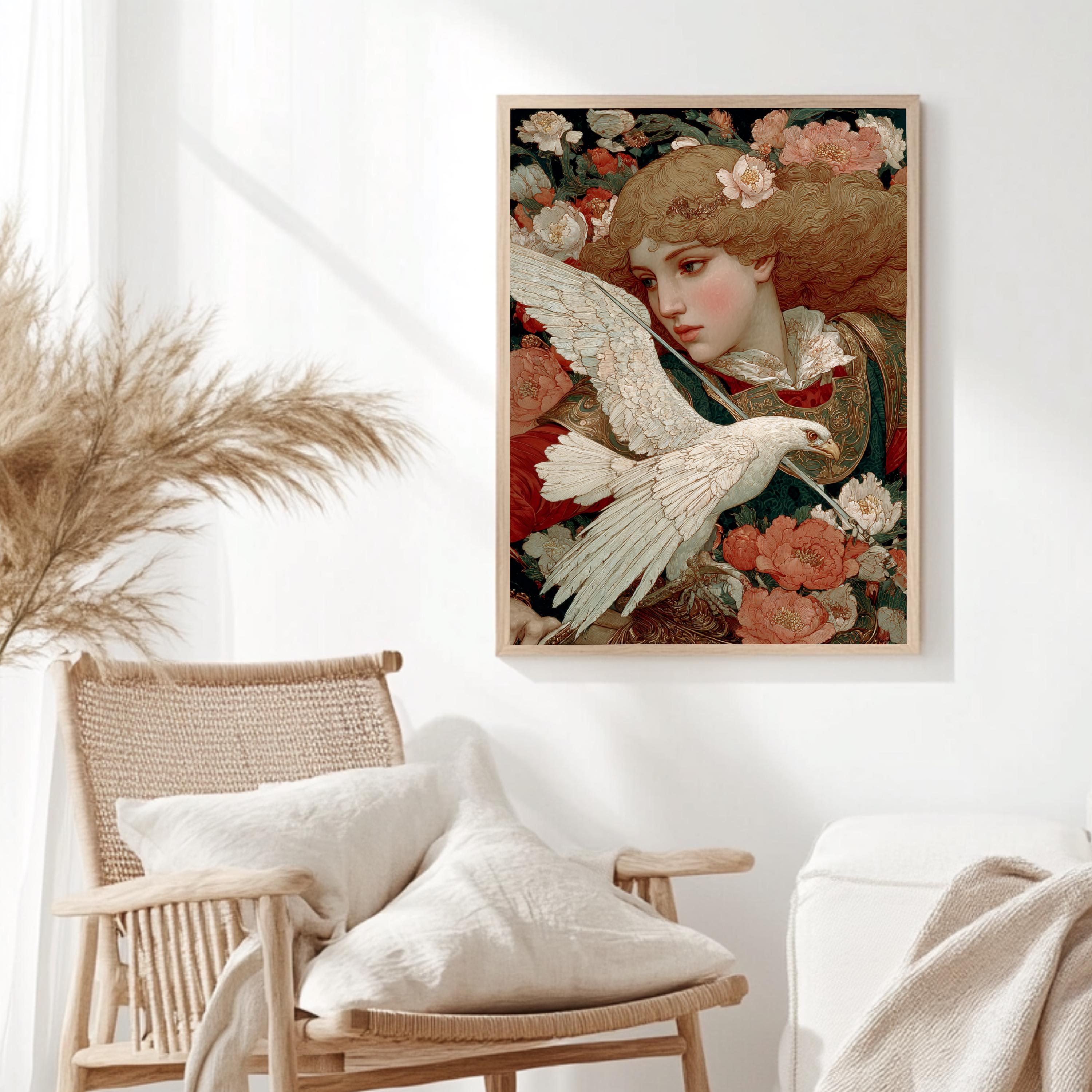 Renaissance Woman Canvas, Eagle Wall Art, Vintage Classic Decor, Antique Nature-Inspired Poster, Framed Canvas, Vintage Portrait Canvas
