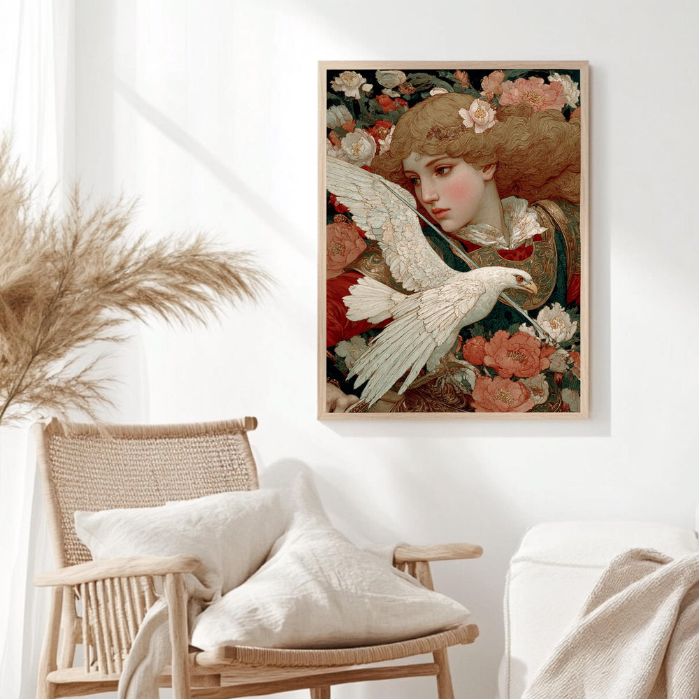 Renaissance Woman Canvas, Eagle Wall Art, Vintage Classic Decor, Antique Nature-Inspired Poster, Framed Canvas, Vintage Portrait Canvas