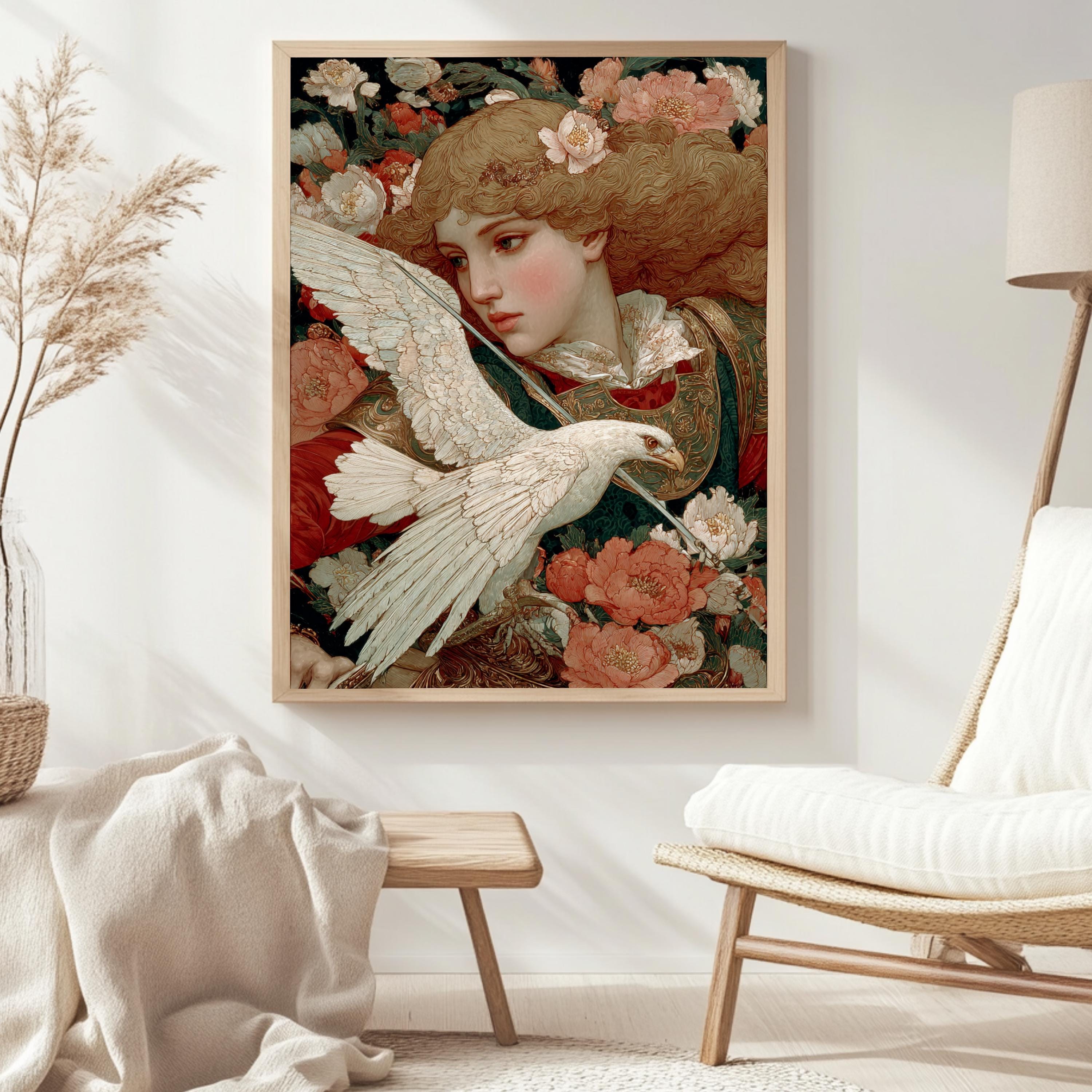 Renaissance Woman Canvas, Eagle Wall Art, Vintage Classic Decor, Antique Nature-Inspired Poster, Framed Canvas, Vintage Portrait Canvas