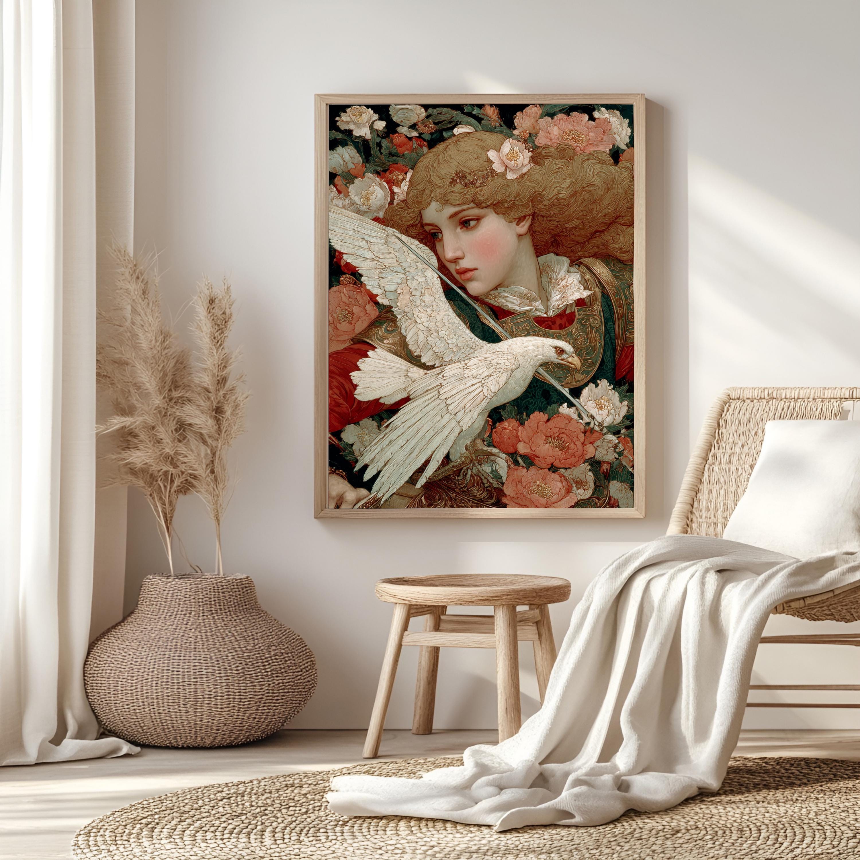 Renaissance Woman Canvas, Eagle Wall Art, Vintage Classic Decor, Antique Nature-Inspired Poster, Framed Canvas, Vintage Portrait Canvas