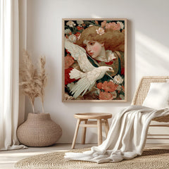 Renaissance Woman Canvas, Eagle Wall Art, Vintage Classic Decor, Antique Nature-Inspired Poster, Framed Canvas, Vintage Portrait Canvas