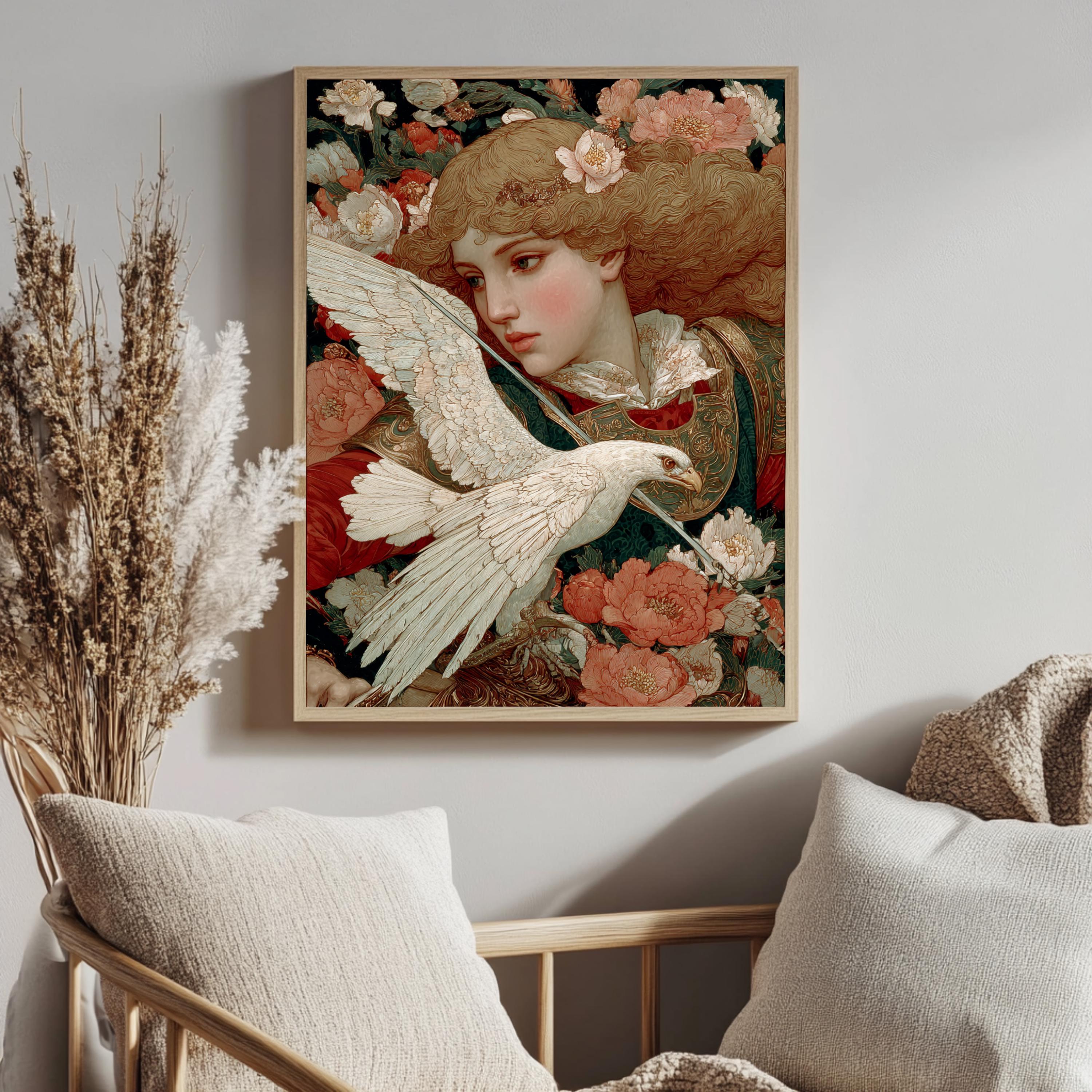 Renaissance Woman Canvas, Eagle Wall Art, Vintage Classic Decor, Antique Nature-Inspired Poster, Framed Canvas, Vintage Portrait Canvas