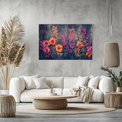 Wildflower Field Wall Art, Purple Orange Floral Print, Botanical Bloom Scene, Garden Flowers Artwork, Vibrant Nature Framed Decor