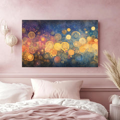 Golden Circle Wall Art Wooden Frame Canvas, Abstract Geometric Print, Metallic Orb Design, Cosmic Energy Artwork, Modern Zen Decor