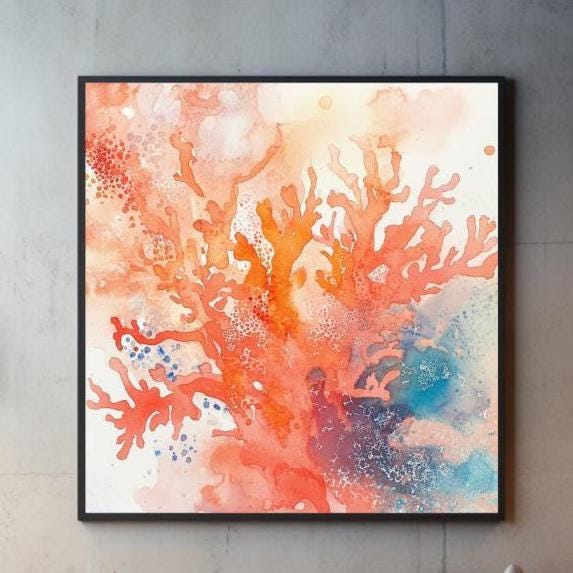 Abstract Orange Coral Reef Wall Art Canvas, Black Framed Wall Art, Large Wall Art, Coastal Wall Art, Beachy Wall Art, Coral Canvas