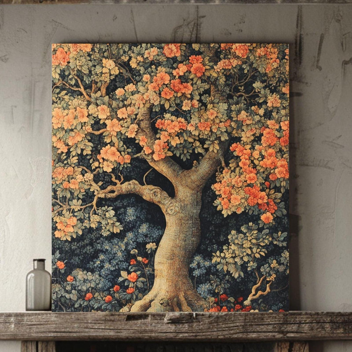 Rustic Woodland Canvas, William Morris Style Decor, Autumn Forest Canvas Wall Art, Vintage Botanical Art, Elegant Seasonal Canvas Print