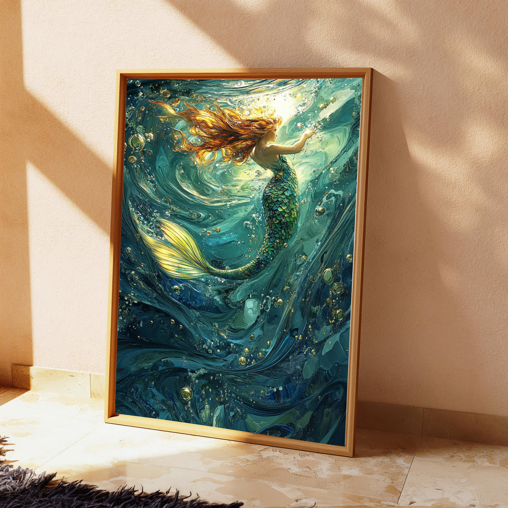Underwater Mermaid Wall Art, Fantasy Ocean Canvas, Enchanted Sea Decor, Mystical Mermaid Poster, Gift for Mermaid and Ocean Lovers