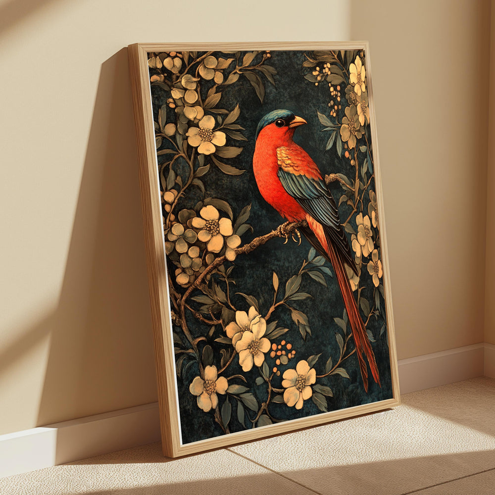 Floral Bird Wall Art, William Morris Inspired Canvas, Vintage Botanical Bird Print, Cottagecore Nature Decor, Gift for Bird Lovers