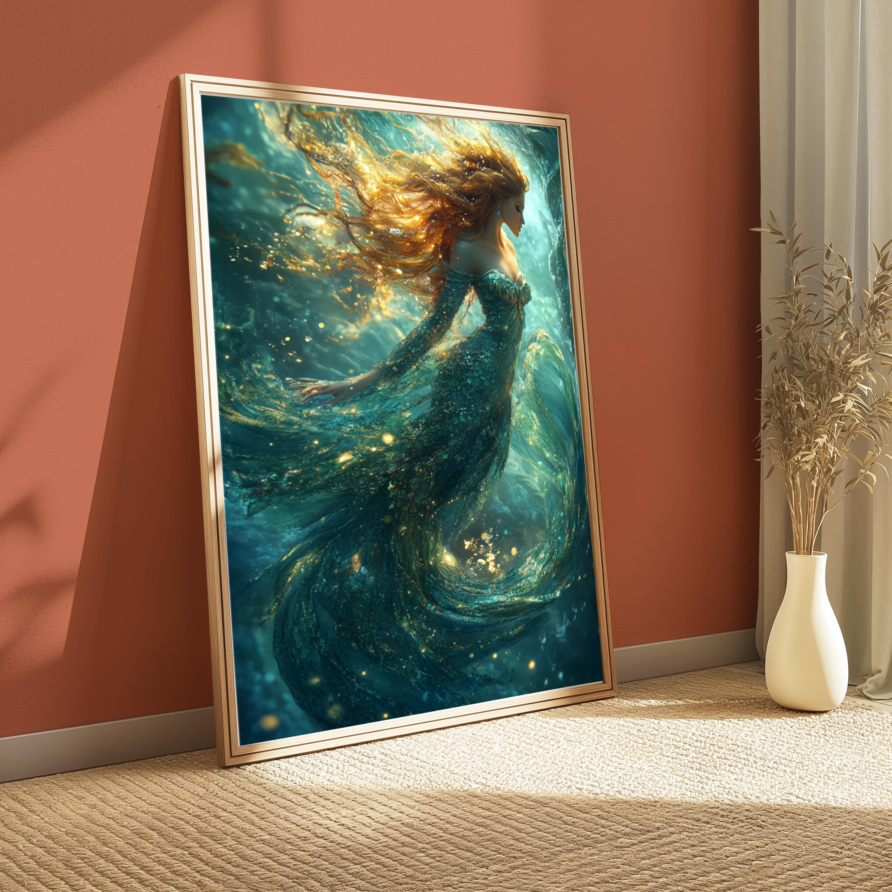 Underwater Mermaid Wall Art, Elegant Fantasy Canvas, Mystical Ocean Scene Decor, Magical Home Accent, Gift for Mermaid and Ocean Lovers