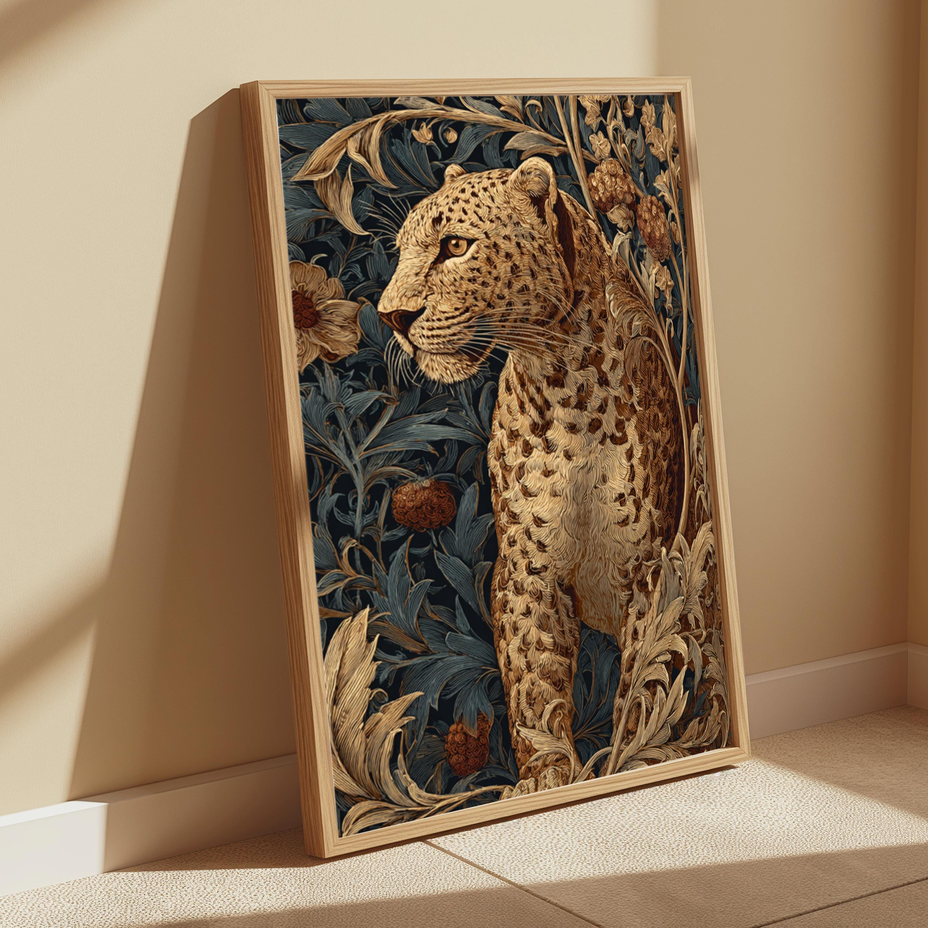 Leopard in Jungle Wall Art, Vintage Botanical Canvas, Tropical Safari Animal Decor, Elegant Home Accent, Gift for Wildlife Lovers