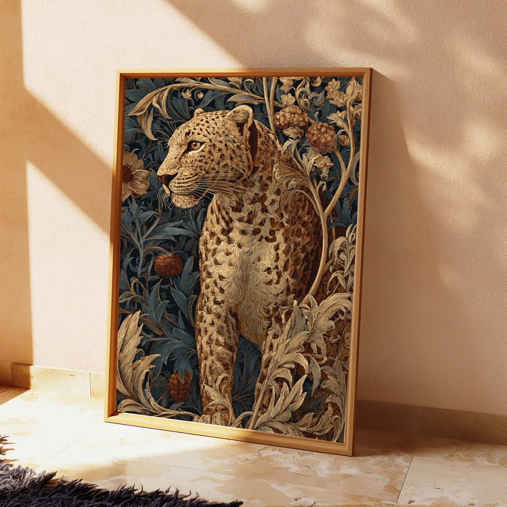 Leopard in Jungle Wall Art, Vintage Botanical Canvas, Tropical Safari Animal Decor, Elegant Home Accent, Gift for Wildlife Lovers
