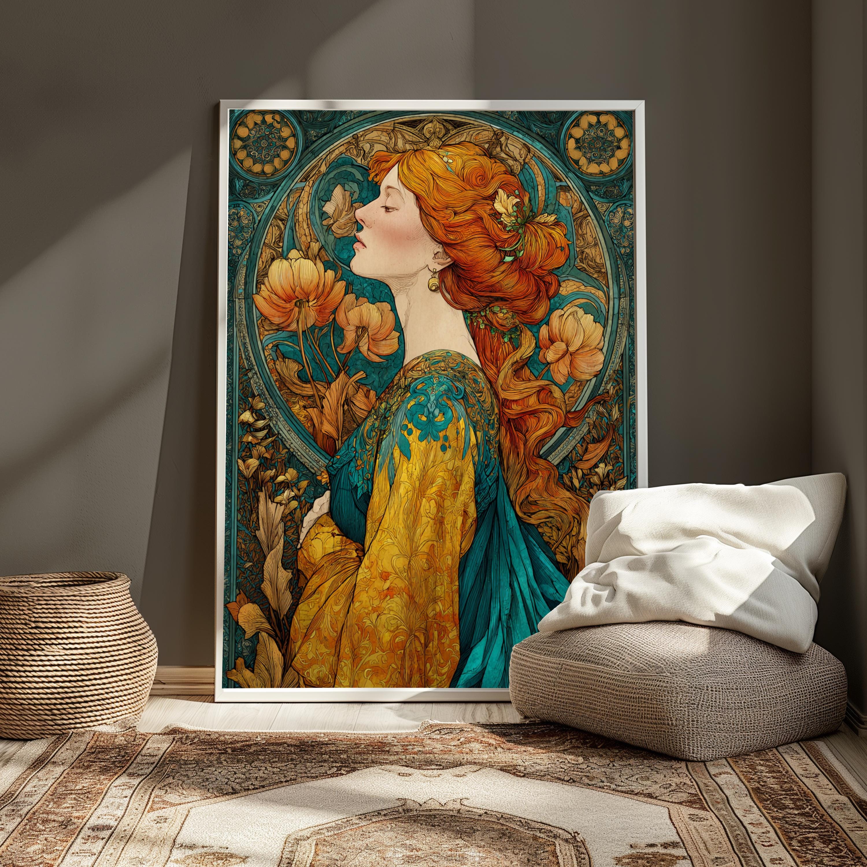 Art Nouveau Goddess Wall Art, William Morris Style Canvas, Vintage Floral Portrait Decor, Elegant Home Accent, Gift for Home Decor Lovers