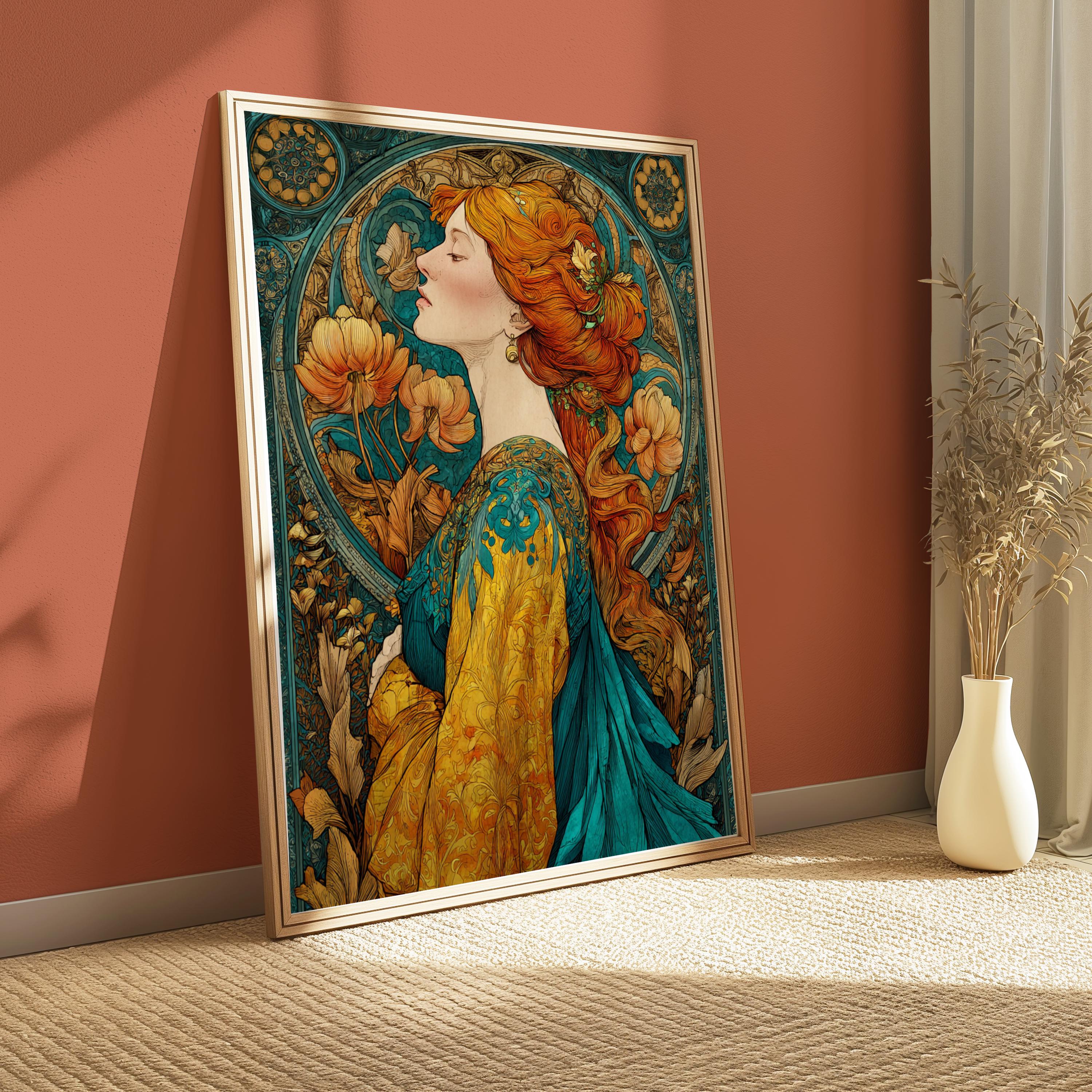 Art Nouveau Goddess Wall Art, William Morris Style Canvas, Vintage Floral Portrait Decor, Elegant Home Accent, Gift for Home Decor Lovers
