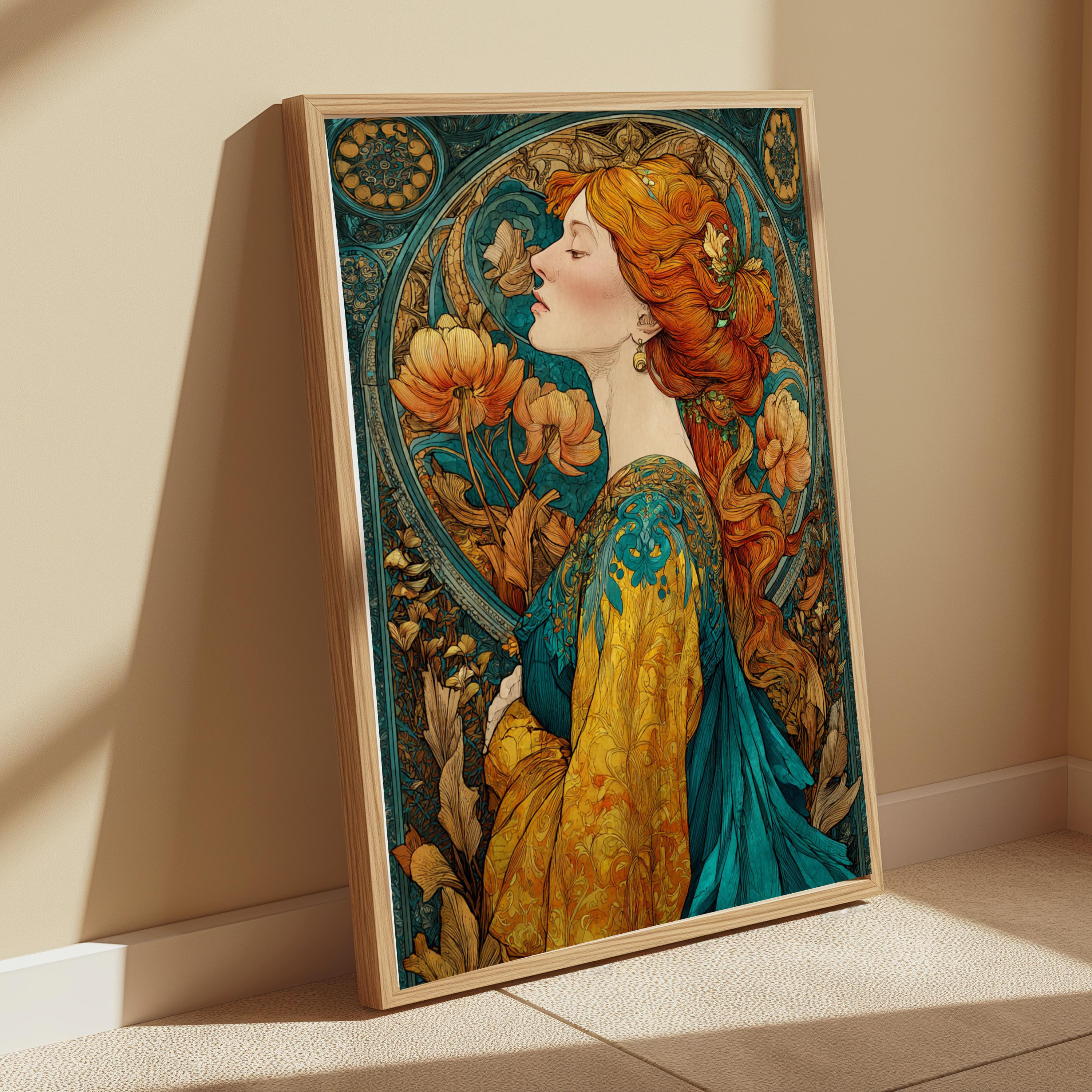 Art Nouveau Goddess Wall Art, William Morris Style Canvas, Vintage Floral Portrait Decor, Elegant Home Accent, Gift for Home Decor Lovers