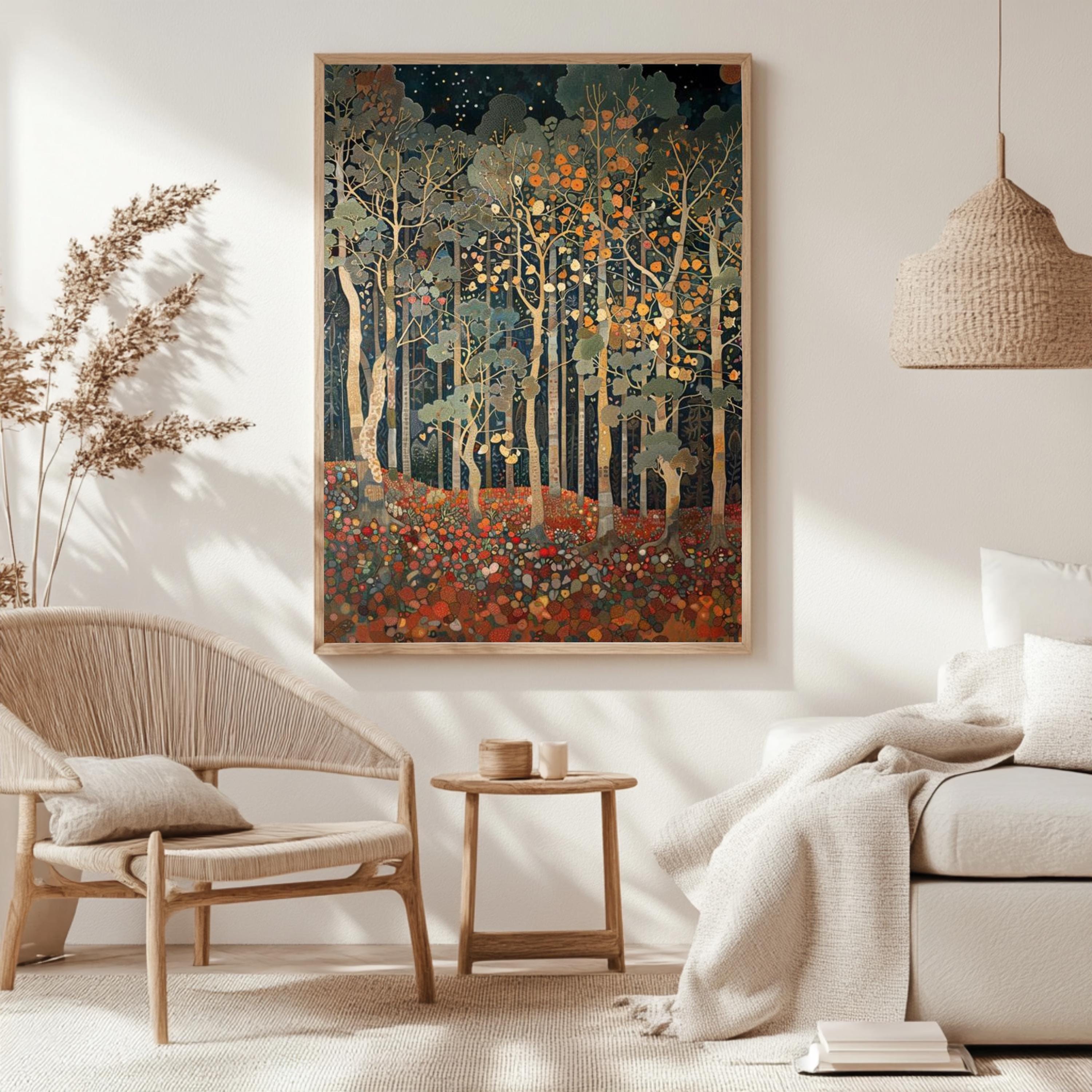 Autumn Forest Wall Art, William Morris Style Canvas, Woodland Botanical Decor, Vintage Home Accent, Gift for Nature Lovers